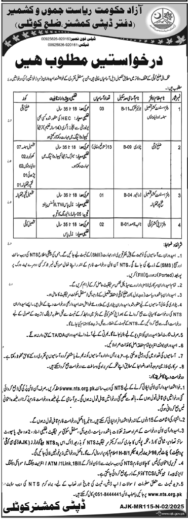 Driver and Patwari Jobs 2025 In Deputy Commissioner District Office