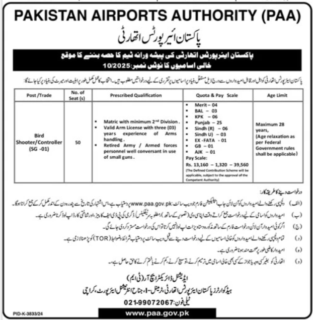 Pakistan Airports Authority PAA Jobs 2025