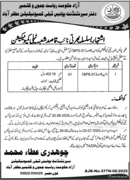 Police Department Jobs 2025 For Naib Qasid