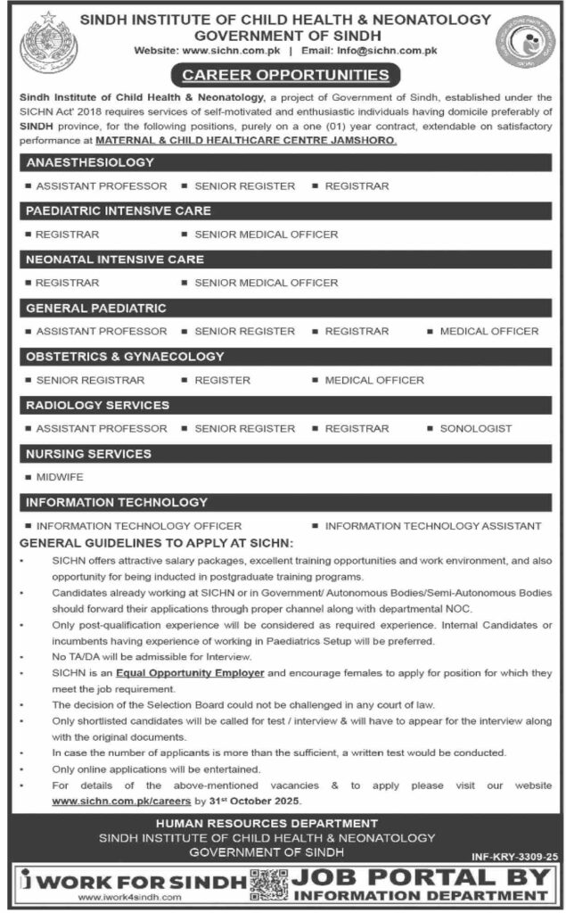 Sindh Institute Of Child Health and Neonatology Jobs 2025