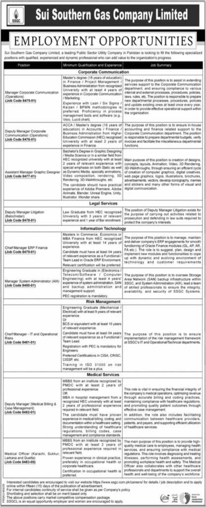 Sui Southern Gas Company Jobs 2025 In Karachi