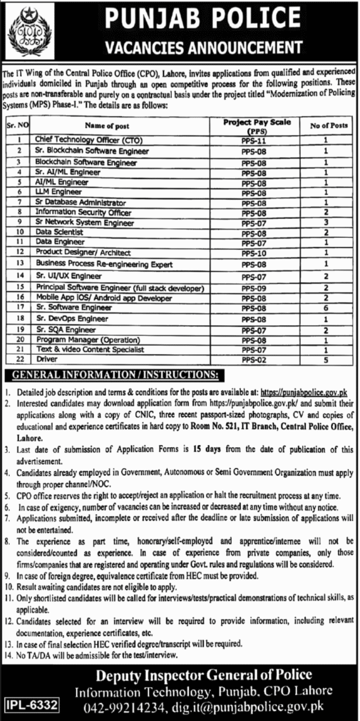 Punjab Police Jobs 2025 For Data Engineer